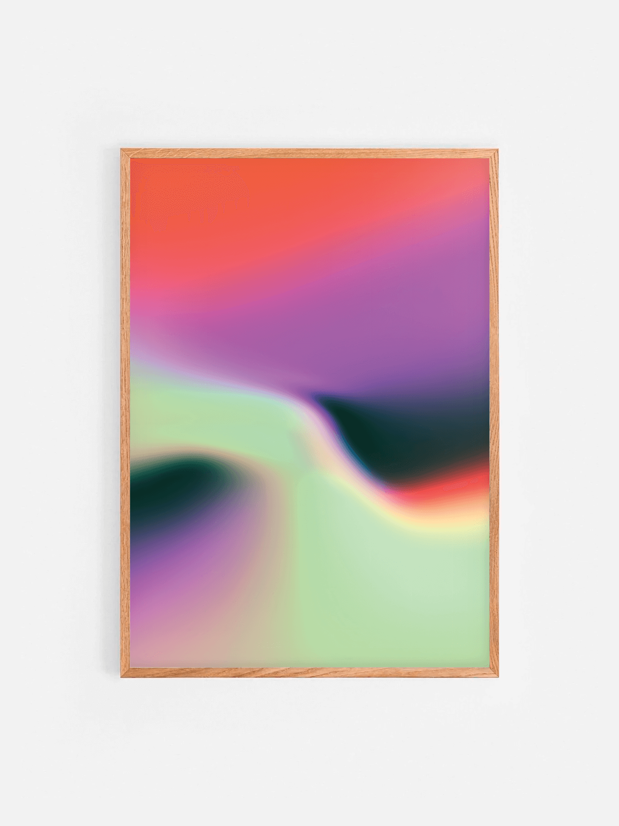 Affiche abstraite avec dégradé de couleurs encadrée dans un cadre en bois 50x70 cm – décoration murale moderne et minimaliste