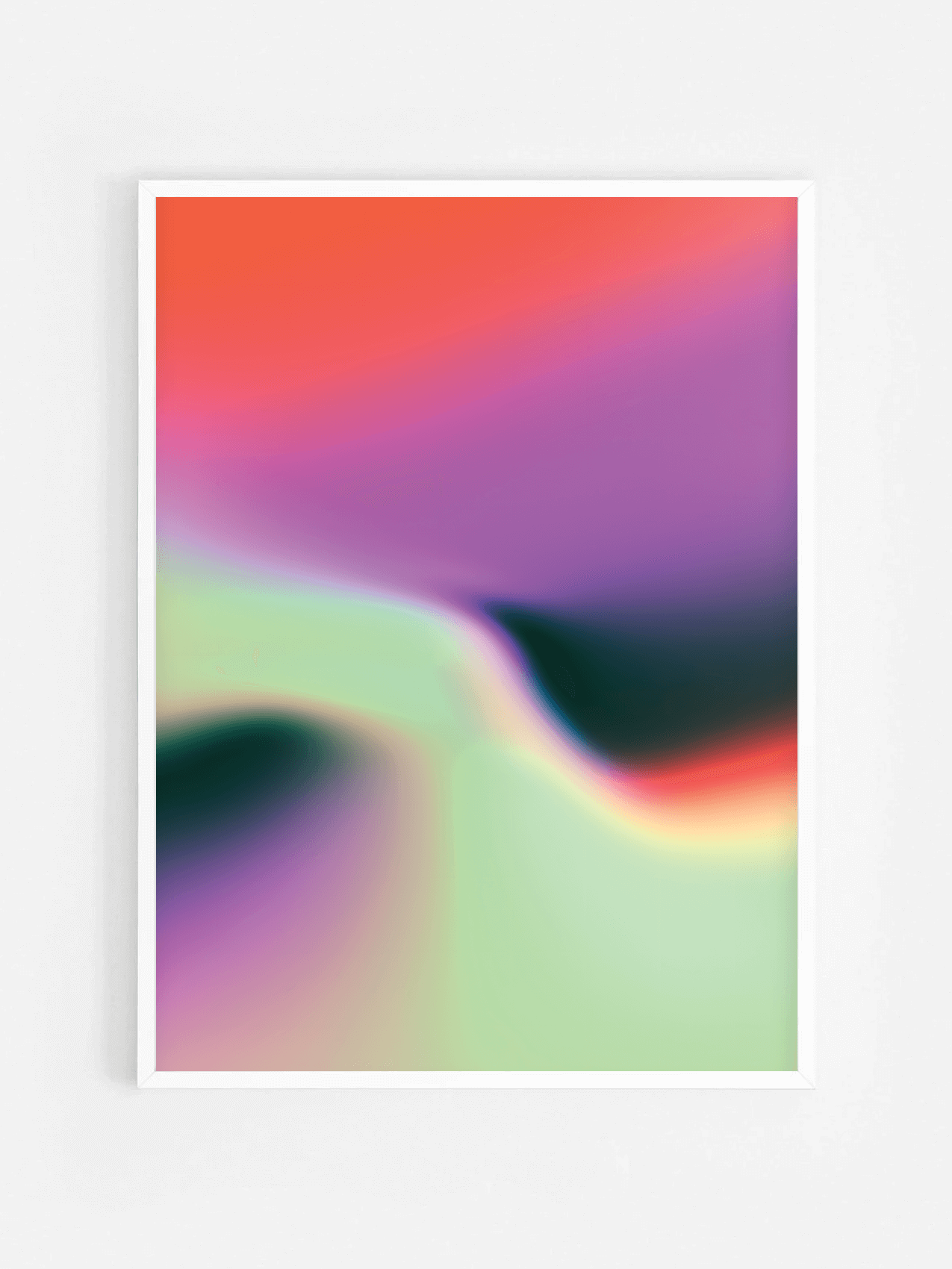 Affiche abstraite avec dégradé de couleurs encadrée dans un cadre blanc 70x100 cm – décoration murale moderne et minimaliste