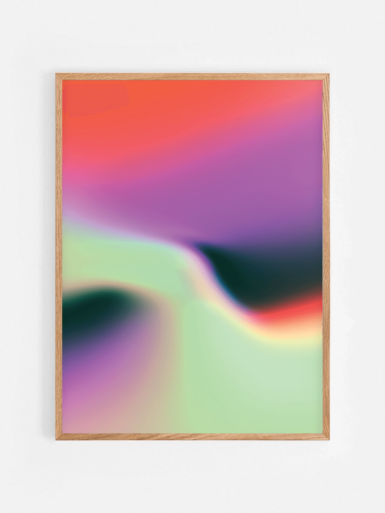 Affiche abstraite avec dégradé de couleurs encadrée dans un cadre en bois 70x100 cm – décoration murale moderne et minimaliste