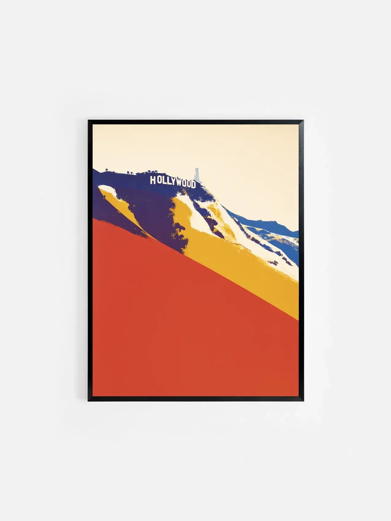 Affiche illustrée des lettres d’Hollywood encadrée dans un cadre noir 30x40 cm – décoration murale cinéma