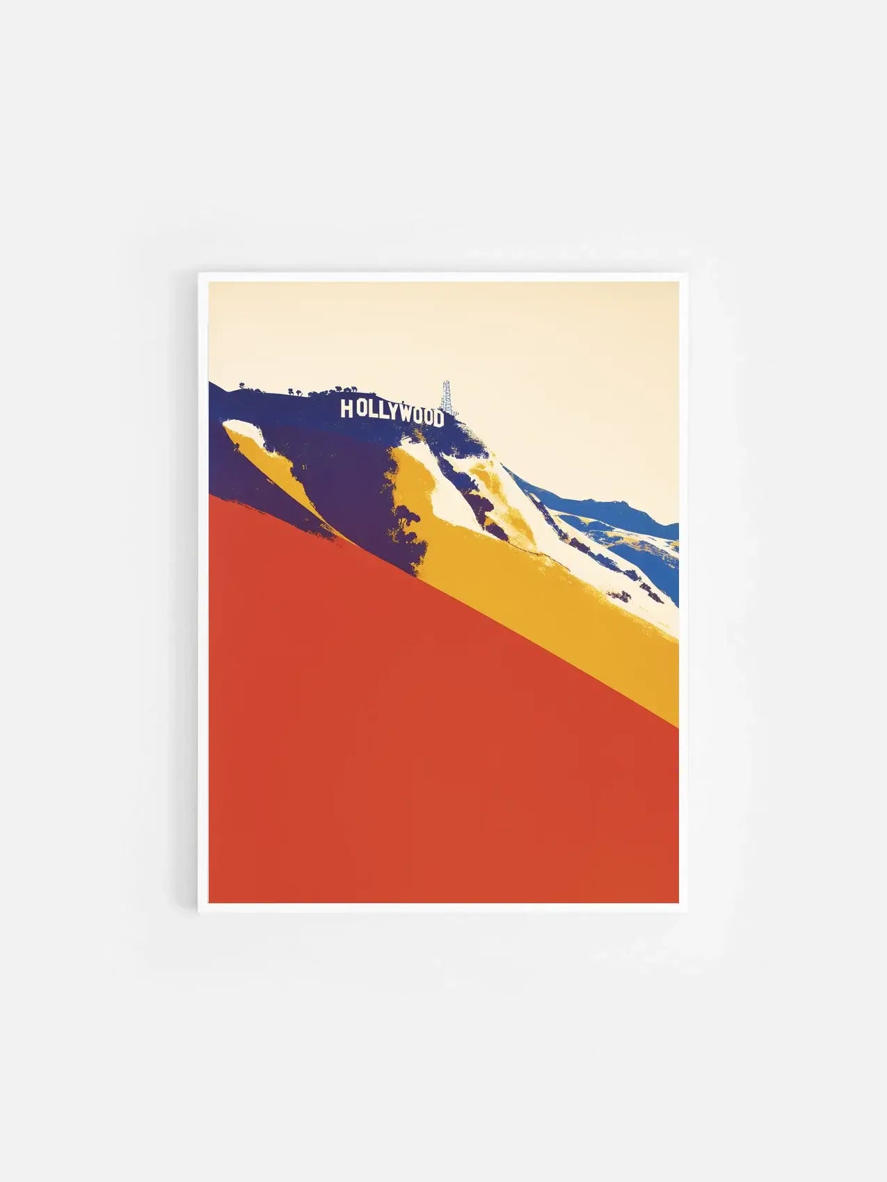 Affiche illustrée des lettres d’Hollywood encadrée dans un cadre blanc 30x40 cm – décoration murale cinéma