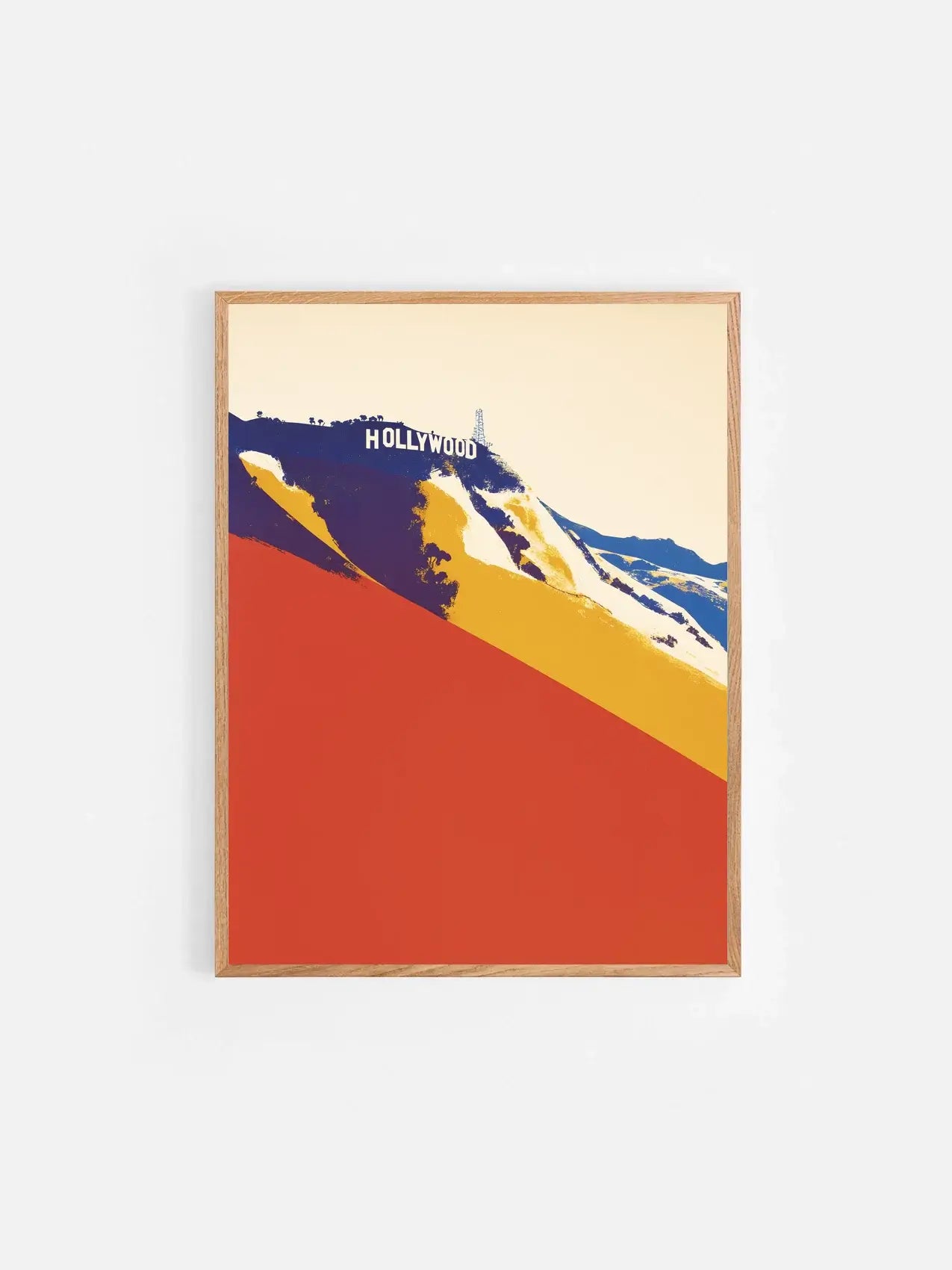 Affiche illustrée des lettres d’Hollywood encadrée dans un cadre en bois 30x40 cm – décoration murale cinéma