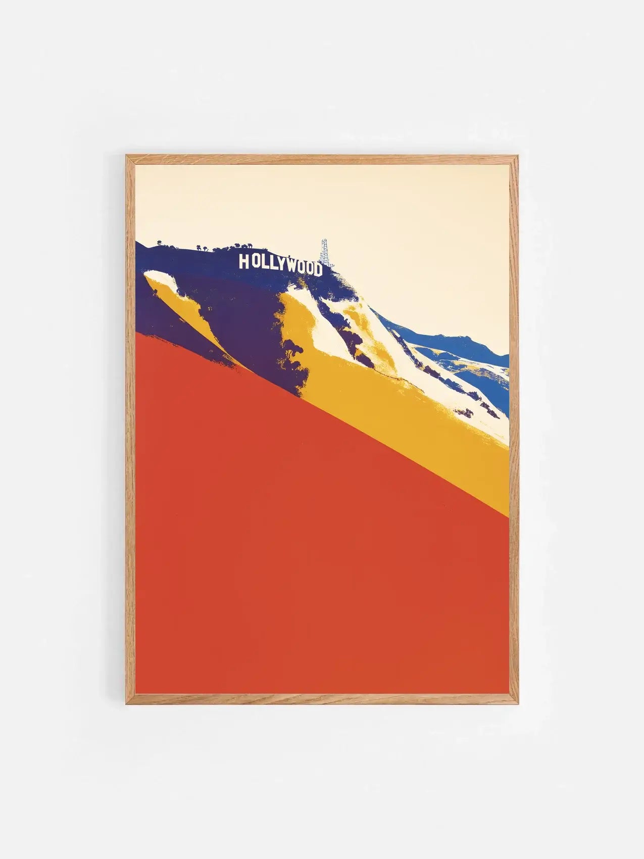 Affiche illustrée des lettres d’Hollywood encadrée dans un cadre en bois 50x70 cm – décoration murale cinéma