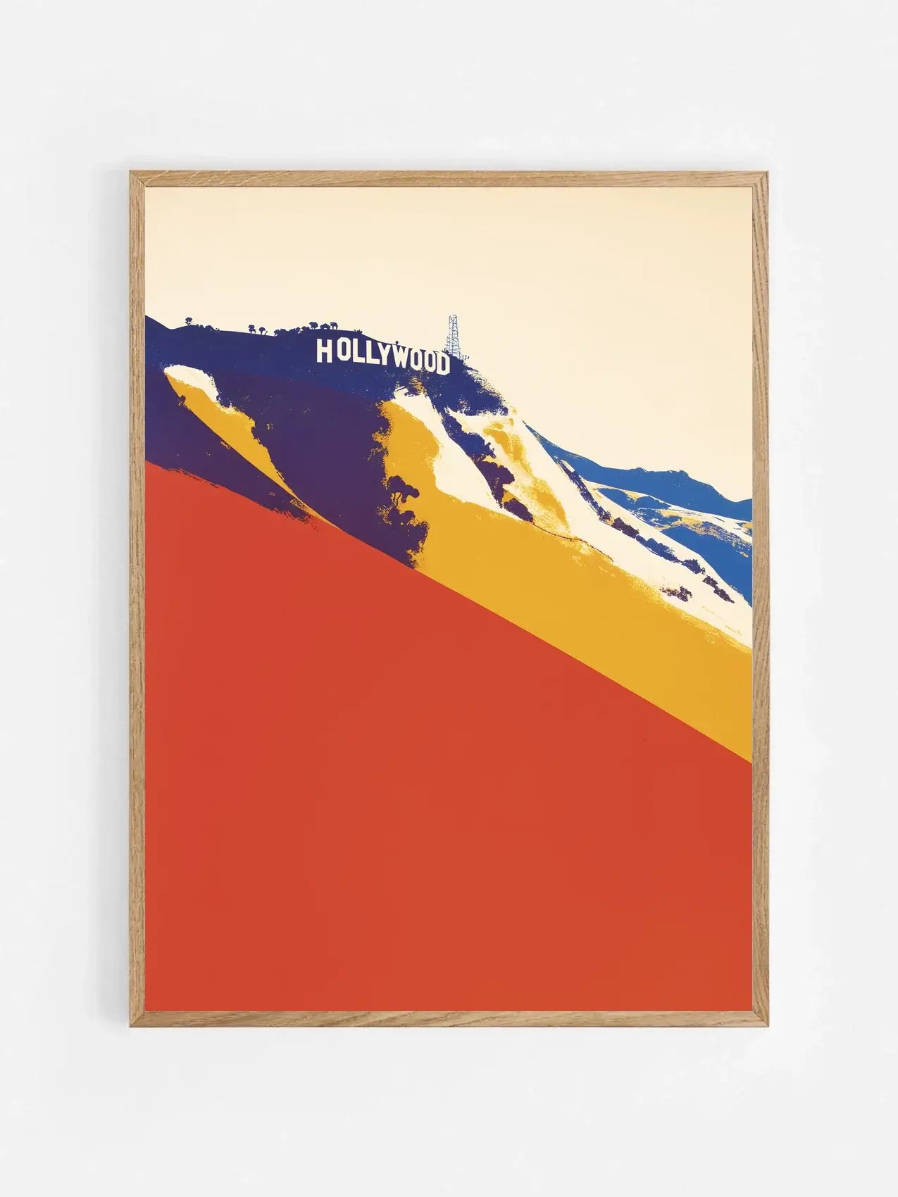 Affiche illustrée des lettres d’Hollywood encadrée dans un cadre en bois 70x100 cm – décoration murale cinéma