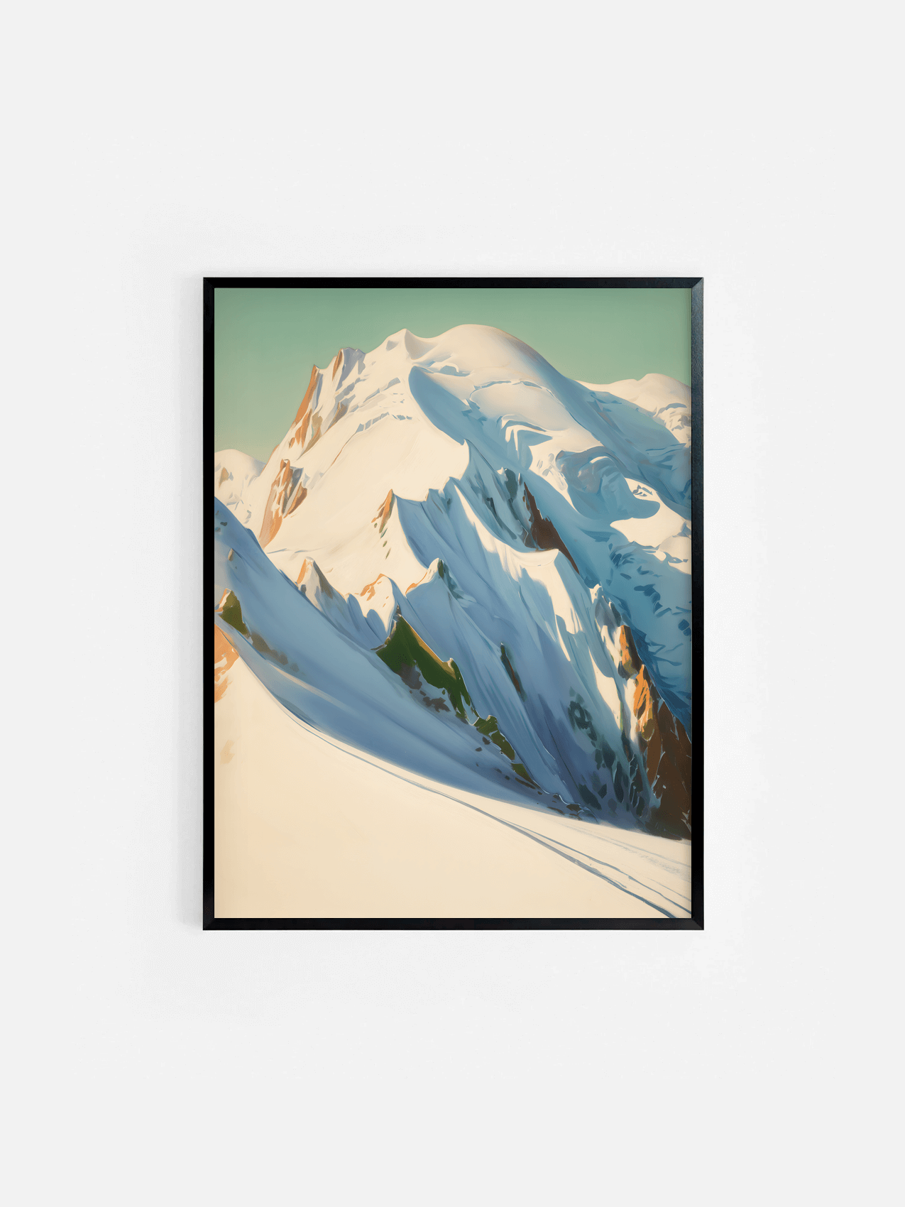 Affiche illustrée du Mont Blanc encadrée dans un cadre noir 30x40 cm – décoration murale nature et montagne