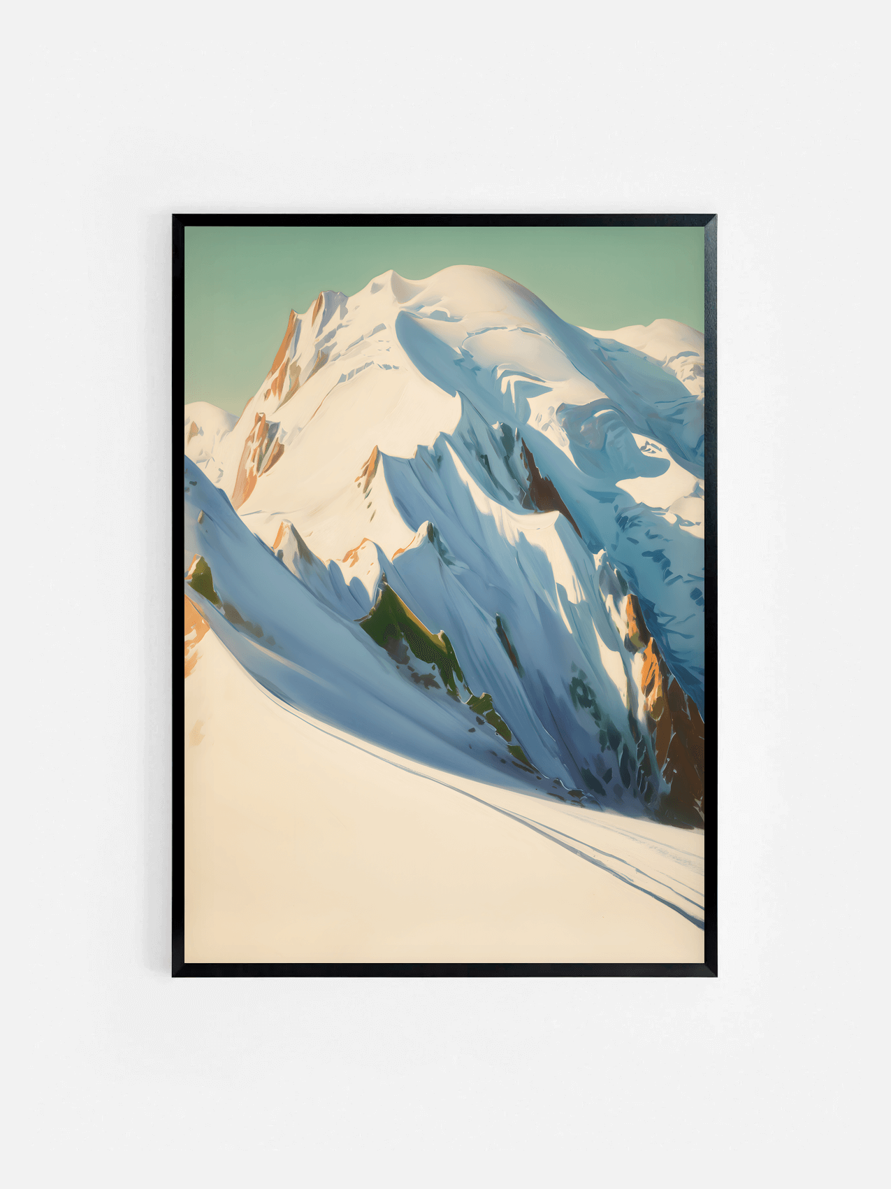Affiche illustrée du Mont Blanc encadrée dans un cadre noir 50x70 cm – décoration murale nature et montagne