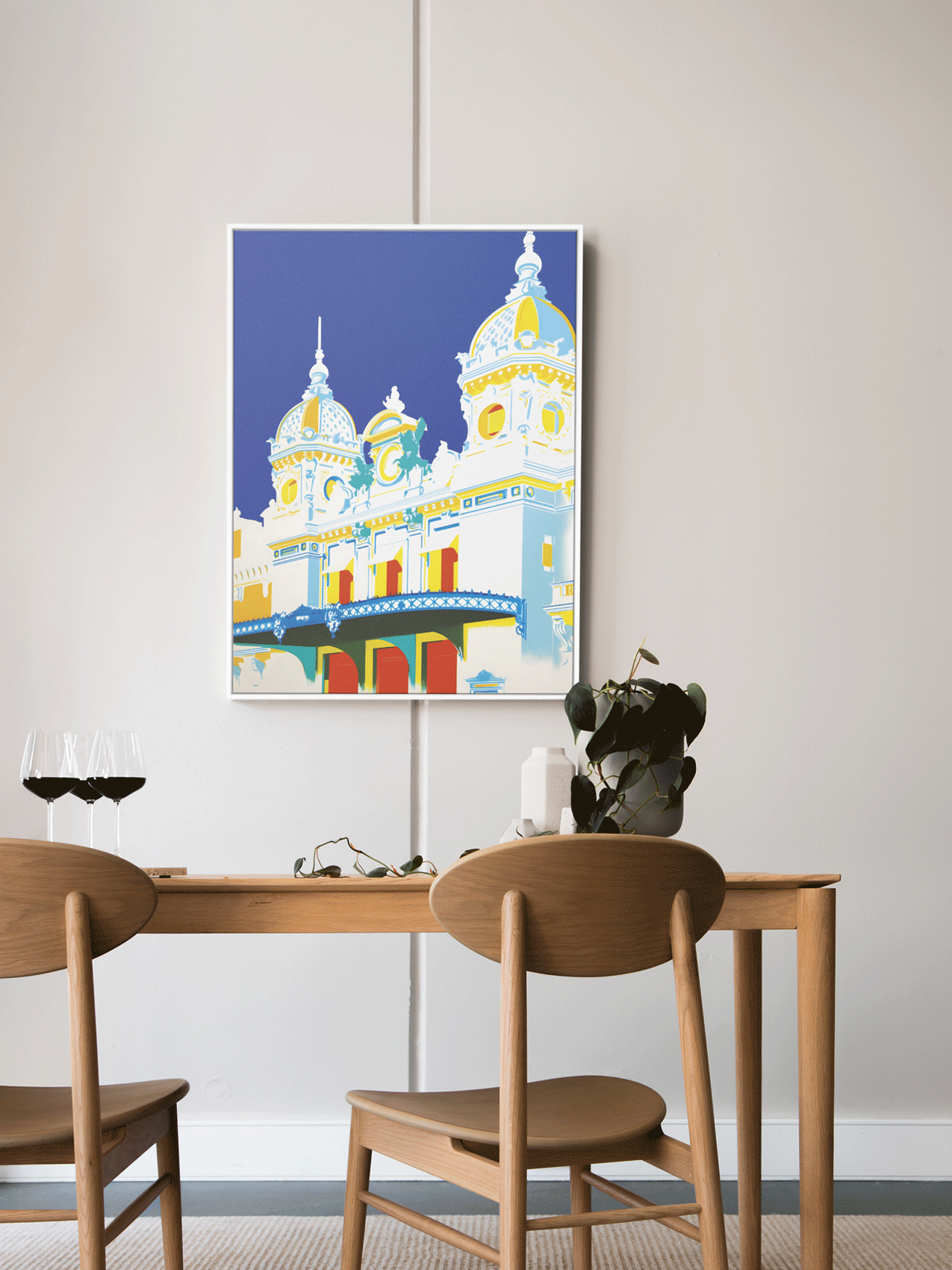 Mockup d’affiche de Monte-Carlo – poster déco vintage sur fond gris dans un intérieur moderne